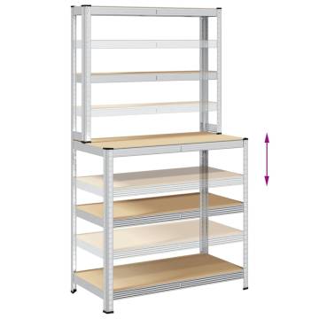 5-Layer Work Table with Shelves - Durable Steel & Wood Design