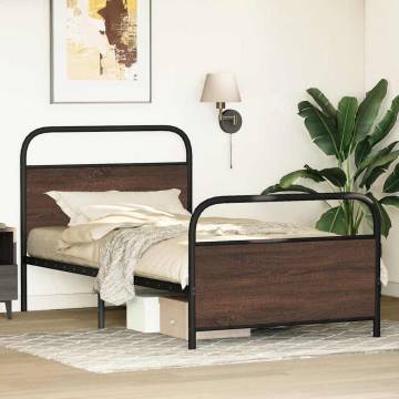 Sturdy Brown Oak Bed Frame 90x200 cm - Elegant Design