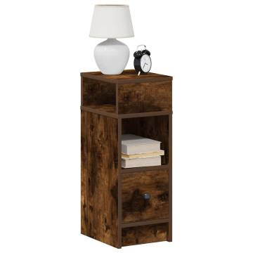 Stylish Bedside Cabinet with Drawer in Smoked Oak - 25x31x66 cm