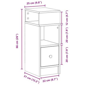 Stylish Bedside Cabinet with Drawer in Smoked Oak - 25x31x66 cm