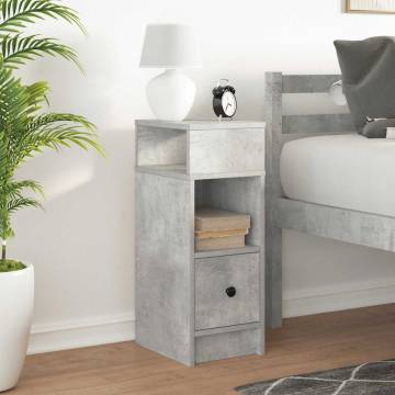 Stylish Bedside Cabinet with Drawer - Concrete Grey