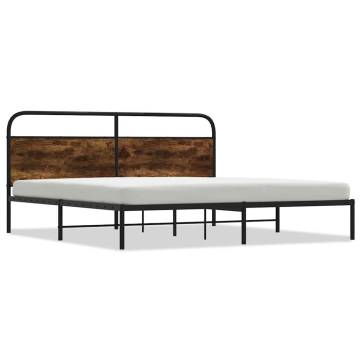 Metal Bed Frame without Mattress - Smoked Oak Super King 180x200cm