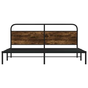 Elegant Metal Bed Frame in Smoked Oak - 193x203 cm