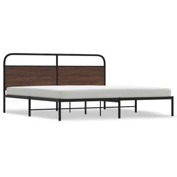 Classic Metal Bed Frame Without Mattress - Brown Oak 193x203 cm