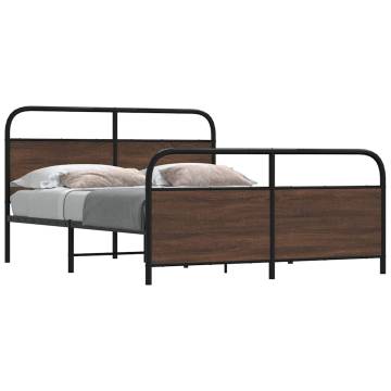 Brown Oak Metal Bed Frame 160x200 cm - Robust & Elegant Design