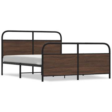 Brown Oak Metal Bed Frame 160x200 cm - Robust & Elegant Design