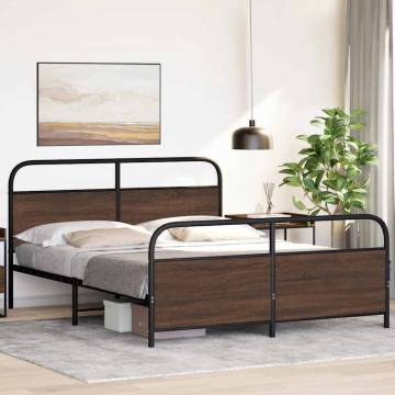 Brown Oak Metal Bed Frame 160x200 cm - Robust & Elegant Design