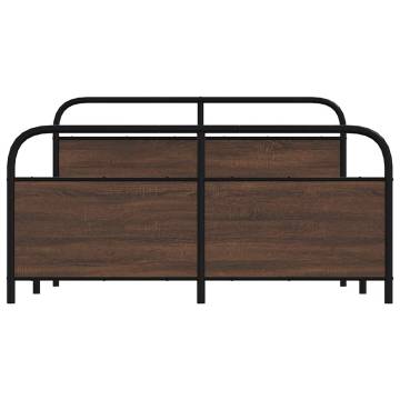 Brown Oak Metal Bed Frame 160x200 cm - Robust & Elegant Design