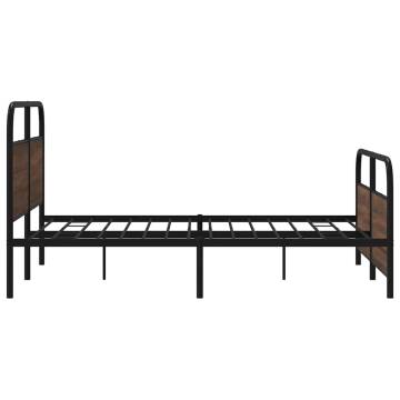 Brown Oak Metal Bed Frame 160x200 cm - Robust & Elegant Design