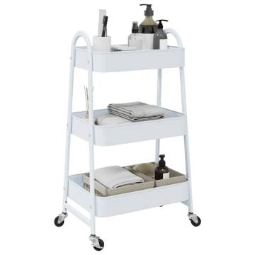 3-Tier White Steel Storage Trolley - 42x41.5x77 cm | HipoMarket