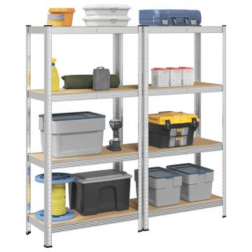 4-Layer Storage Shelves - Durable Silver Steel & Wood