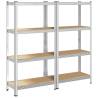 4-Layer Storage Shelves - Durable Silver Steel & Wood