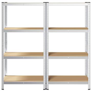 4-Layer Storage Shelves - Durable Silver Steel & Wood