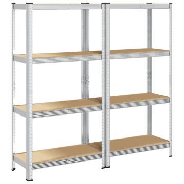 4-Layer Storage Shelves - Durable Silver Steel & Wood