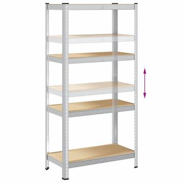 4-Layer Storage Shelves - Durable Silver Steel & Wood