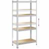 4-Layer Storage Shelves - Durable Silver Steel & Wood