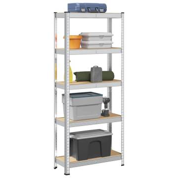 5-Layer Silver Steel & Engineered Wood Storage Shelf | HipoMarket