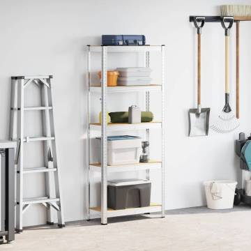 5-Layer Silver Steel & Engineered Wood Storage Shelf | HipoMarket