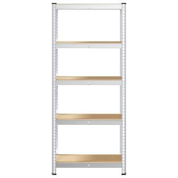 5-Layer Silver Steel & Engineered Wood Storage Shelf | HipoMarket