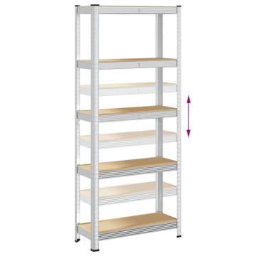 5-Layer Silver Steel & Engineered Wood Storage Shelf | HipoMarket