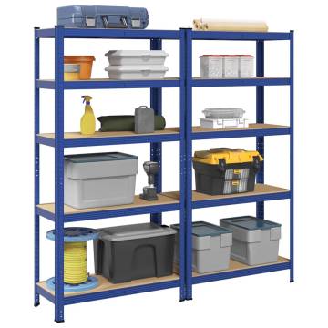 5-Layer Storage Shelves - Blue Steel & Engineered Wood (2 pcs)