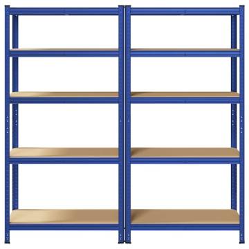 5-Layer Storage Shelves - Blue Steel & Engineered Wood (2 pcs)