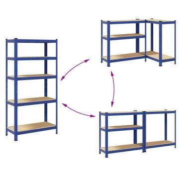 5-Layer Storage Shelves - Blue Steel & Engineered Wood (2 pcs)