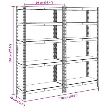 5-Layer Storage Shelves - Blue Steel & Engineered Wood (2 pcs)