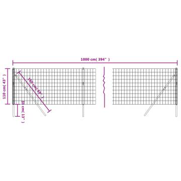 Wire Mesh Fence Anthracite 1.1x10 m - Durable Galvanised Steel