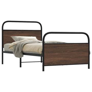 Brown Oak Bed Frame 100x200 cm - Sturdy Steel Construction