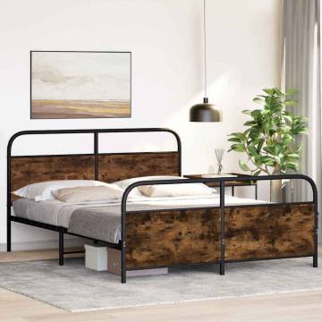 Metal Bed Frame without Mattress - Smoked Oak King Size 150x200 cm