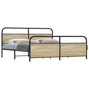 Sonoma Oak Metal Bed Frame 193x203 cm - Stylish & Sturdy