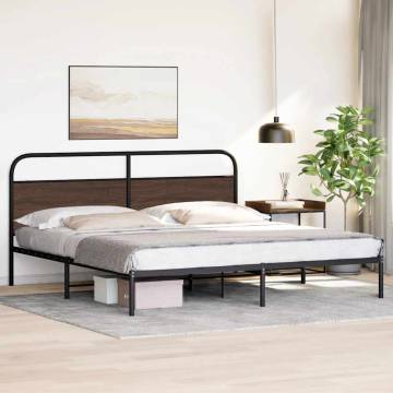 Elegant Brown Oak Metal Bed Frame 180x200 cm Super King