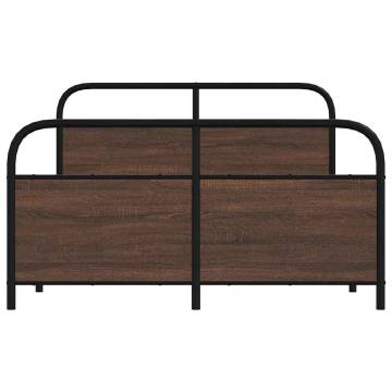 Brown Oak Metal Bed Frame 140x190 cm | Durable & Timeless Design