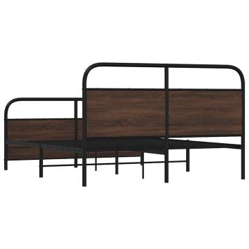 Brown Oak Metal Bed Frame 150x200 cm King Size - Hipomarket UK