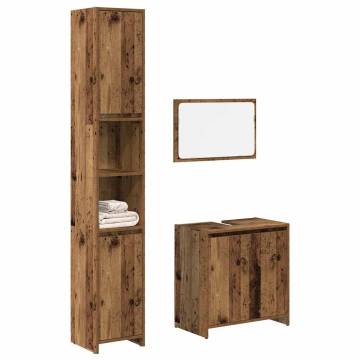 3 Piece Bathroom Furniture Set - Old Wood Engineered Wood