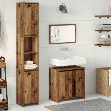 3 Piece Bathroom Furniture Set - Old Wood Engineered Wood