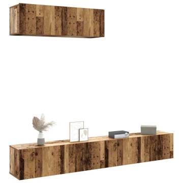 Wall Mounted TV Cabinets - Stylish 3 pcs Old Wood Design