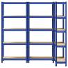 5-Layer Storage Shelves - 3 pcs Blue Steel & Engineered Wood