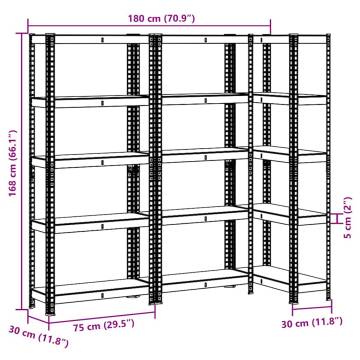 5-Layer Storage Shelves - 3 pcs Blue Steel & Engineered Wood