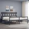 Grey Bed Frame with Headboard - Solid Wood 200x200 cm