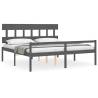 Grey Bed Frame with Headboard - Solid Wood 200x200 cm