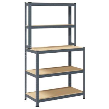 Sturdy 5-Layer Work Table with Shelves - Anthracite Steel & Wood