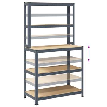 Sturdy 5-Layer Work Table with Shelves - Anthracite Steel & Wood