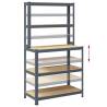 Sturdy 5-Layer Work Table with Shelves - Anthracite Steel & Wood