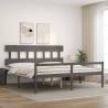 Grey Bed Frame with Headboard - Solid Wood 200x200 cm