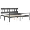 Grey Bed Frame with Headboard - Solid Wood 200x200 cm