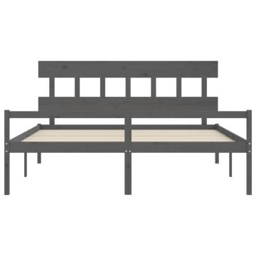 Grey Bed Frame with Headboard - Solid Wood 200x200 cm