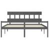 Grey Bed Frame with Headboard - Solid Wood 200x200 cm