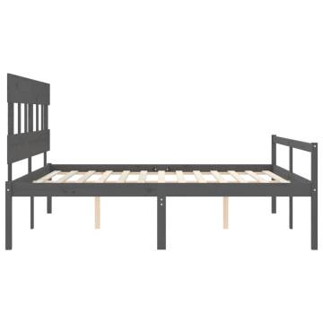 Grey Bed Frame with Headboard - Solid Wood 200x200 cm